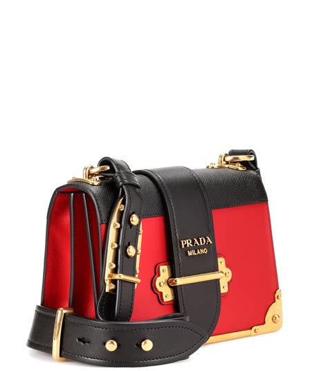 prada medium leather shoulder bag red|Prada cahier shoulder bag black.